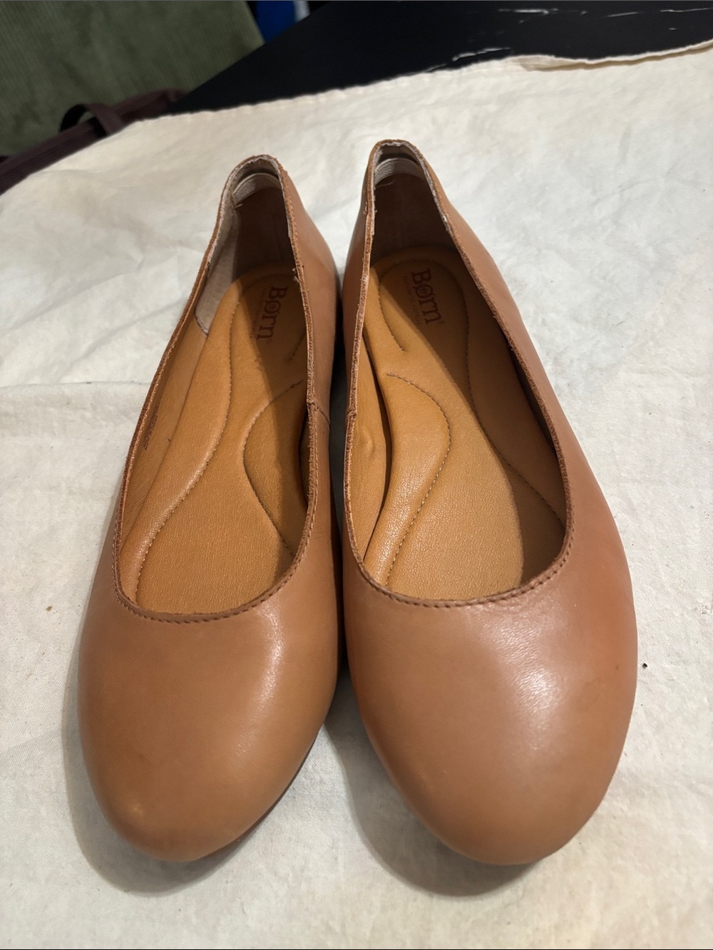 Born Women's Tan Leather Slip-On Ballet Flats